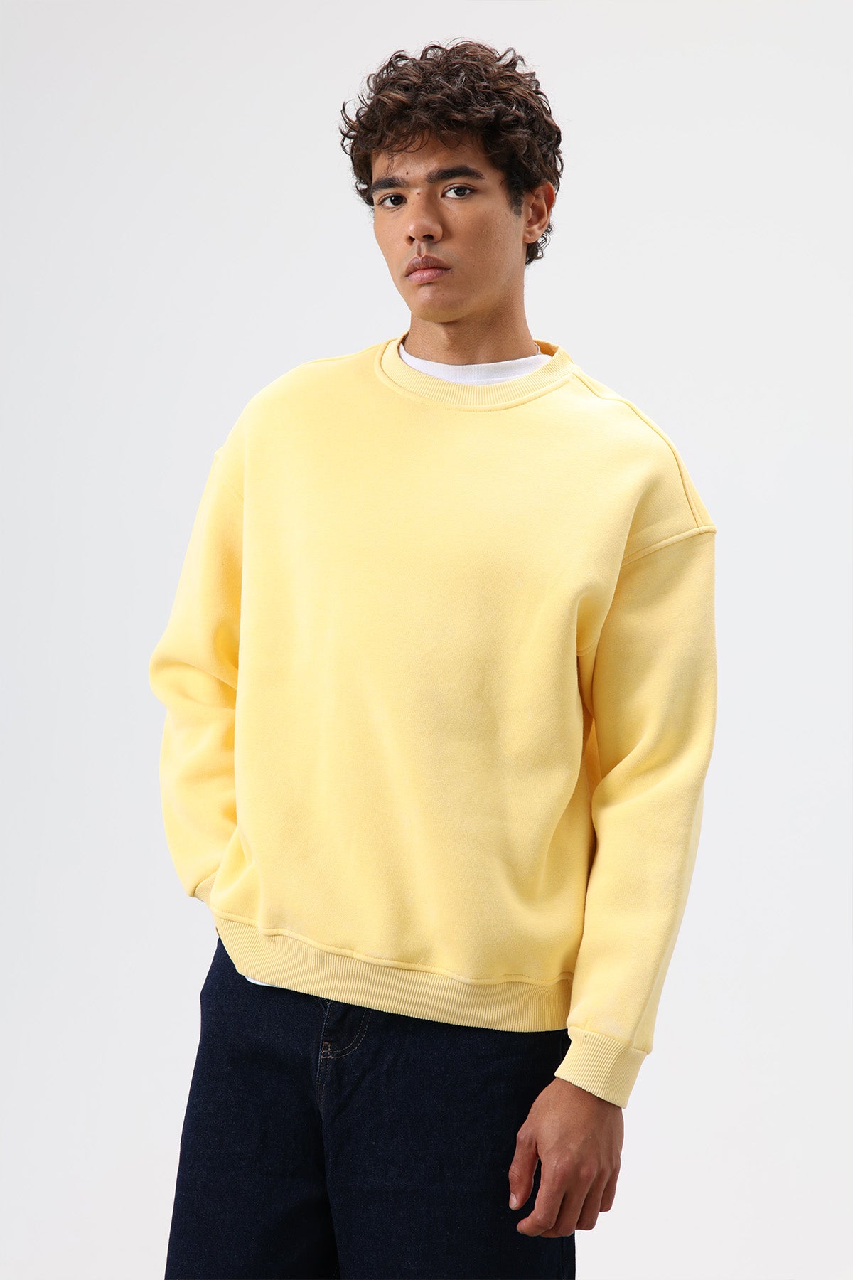 Basic Oversize Yıkamalı Sweatshirt Sarı