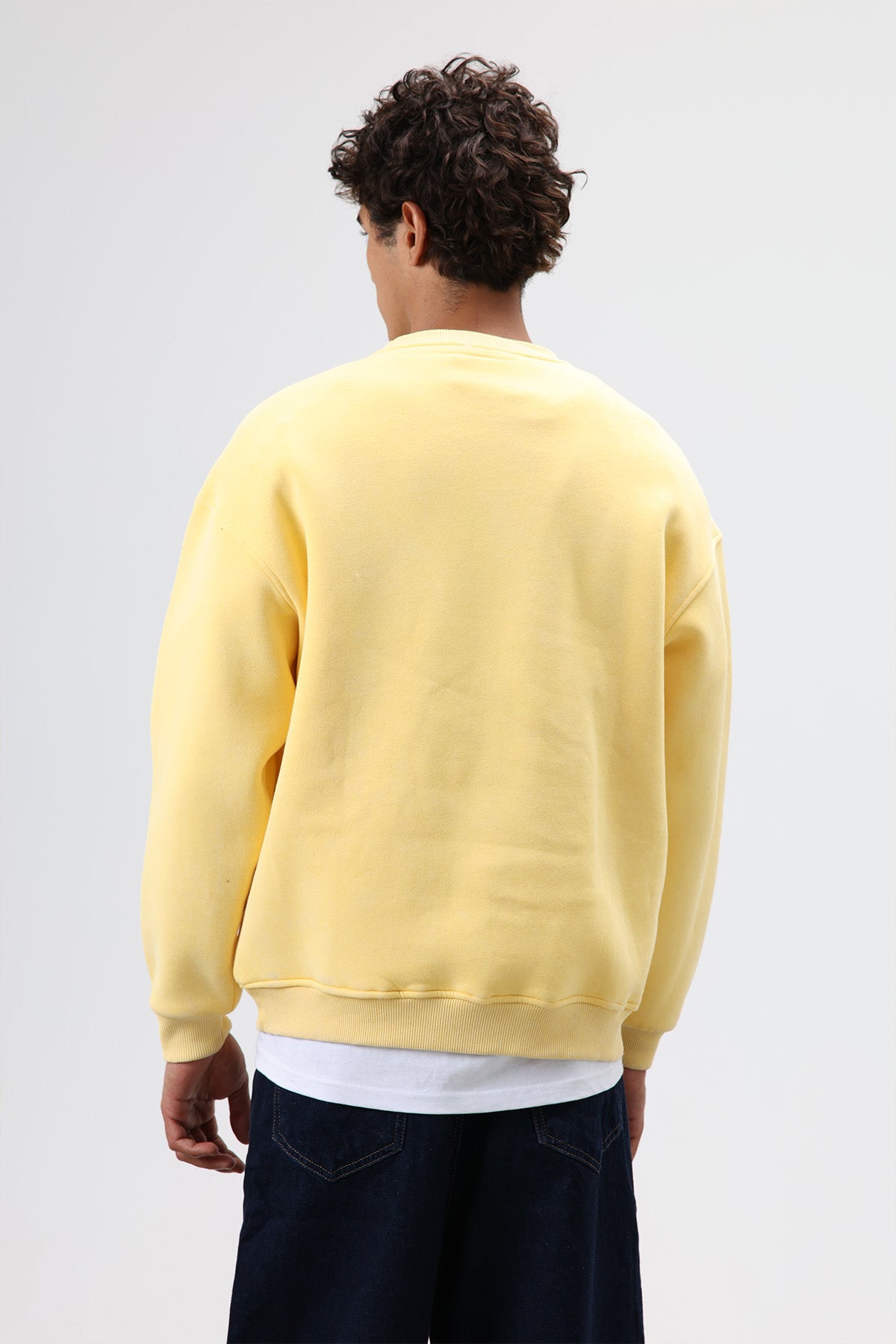 Basic Oversize Yıkamalı Sweatshirt Sarı