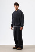 Basic Oversize Yıkamalı Sweatshirt Siyah