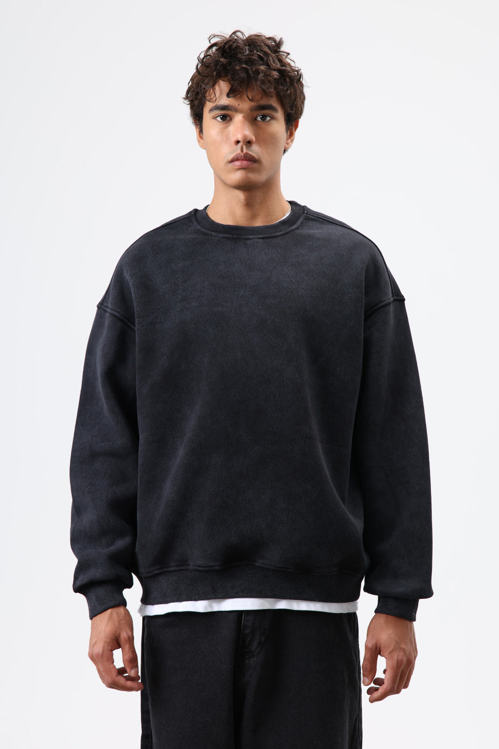 Basic Oversize Yıkamalı Sweatshirt Siyah