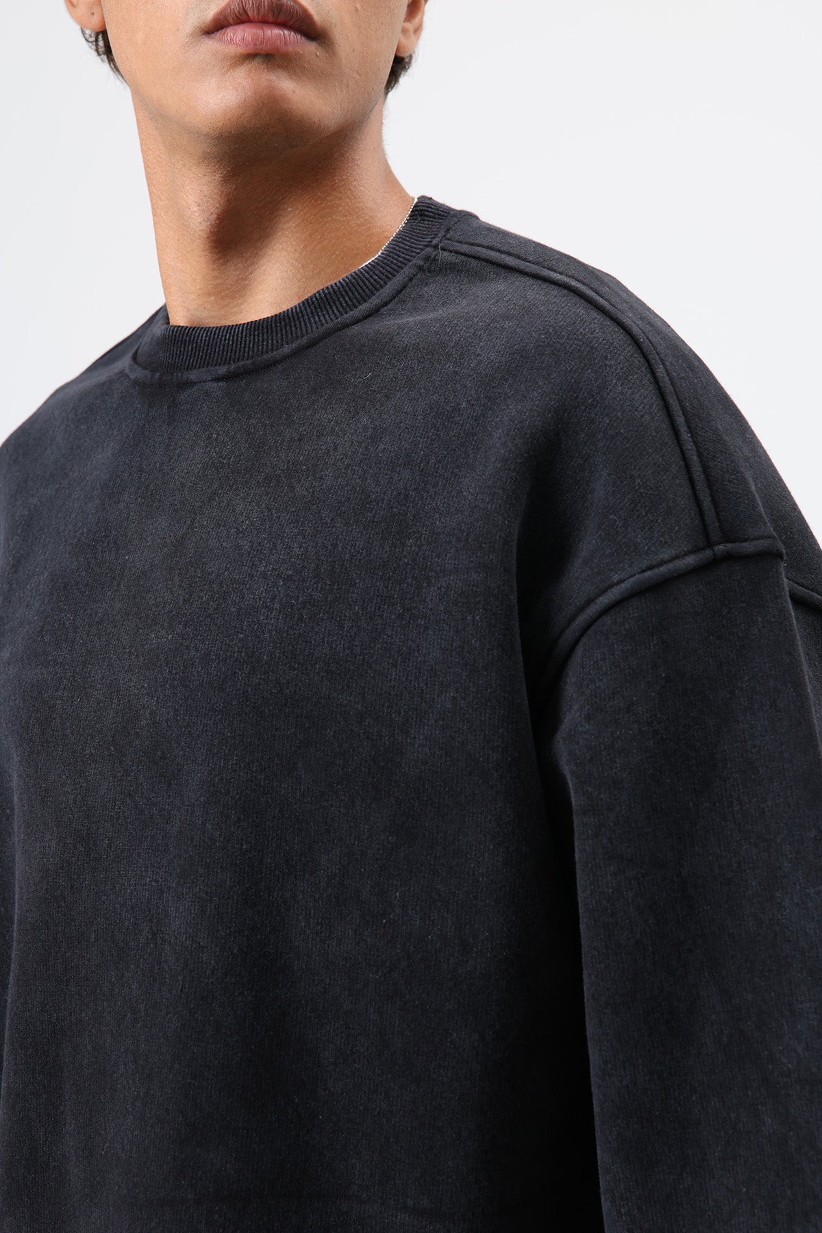 Basic Oversize Yıkamalı Sweatshirt Siyah