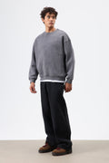 Basic Oversize Yıkamalı Sweatshirt Füme