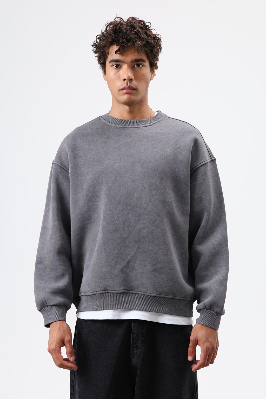 Basic Oversize Yıkamalı Sweatshirt Füme