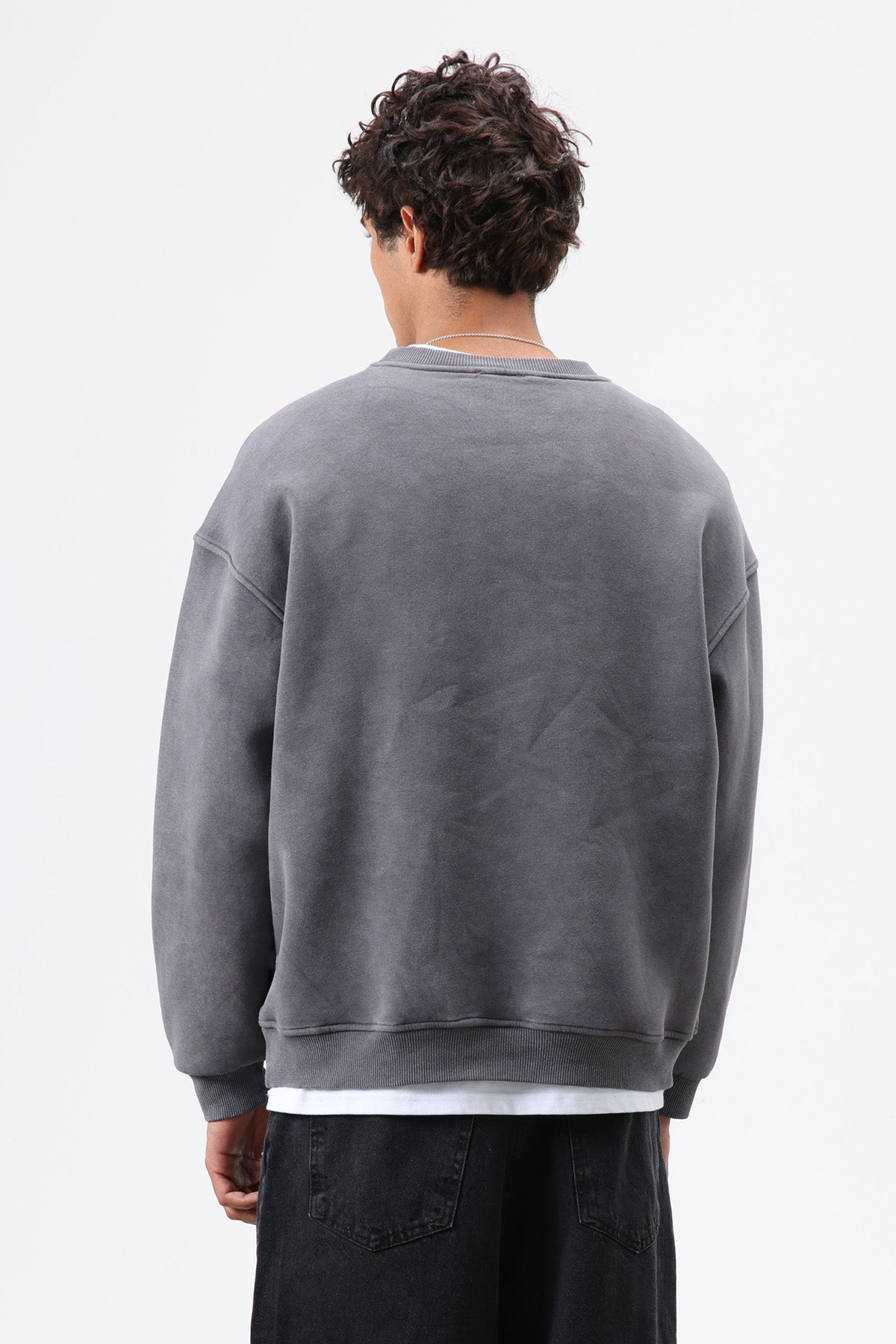 Basic Oversize Yıkamalı Sweatshirt Füme