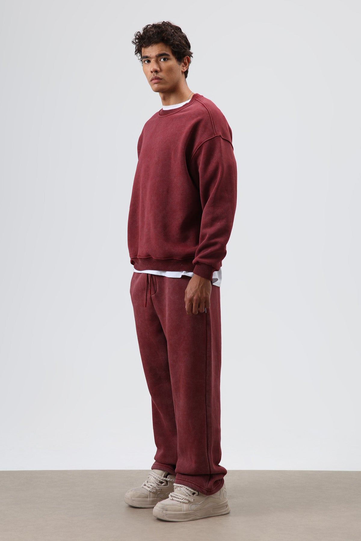 Basic Oversize Yıkamalı Sweatshirt Bordo
