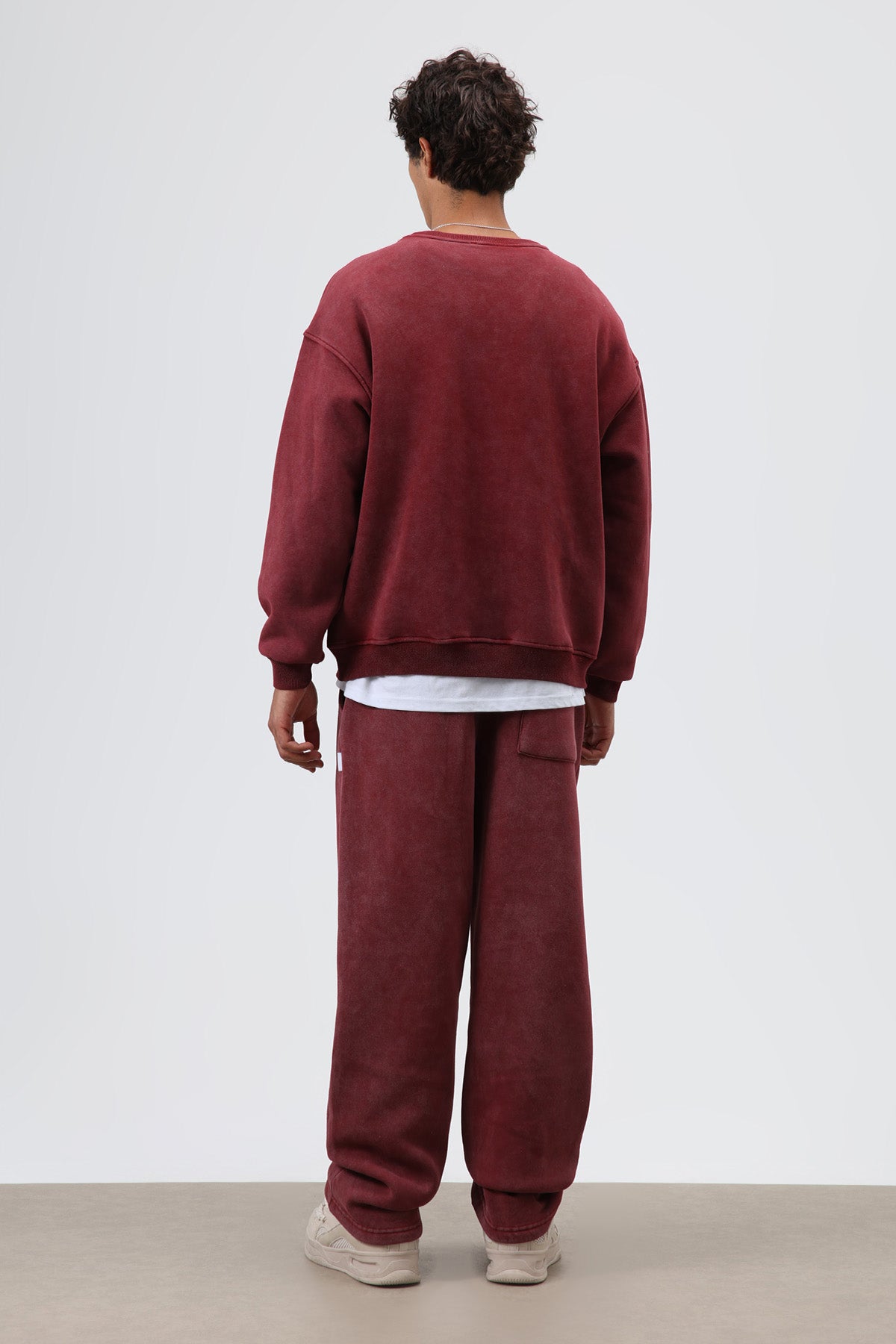 Basic Oversize Yıkamalı Sweatshirt Bordo