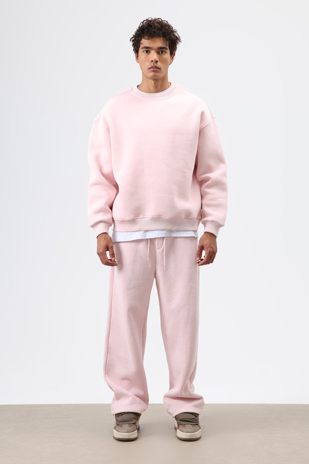 Basic Oversize Yıkamalı Sweatshirt Pembe