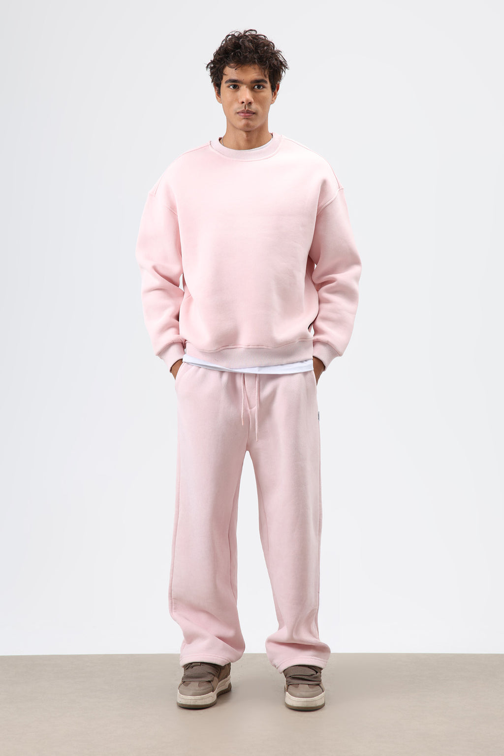 Basic Oversize Yıkamalı Sweatshirt Pembe