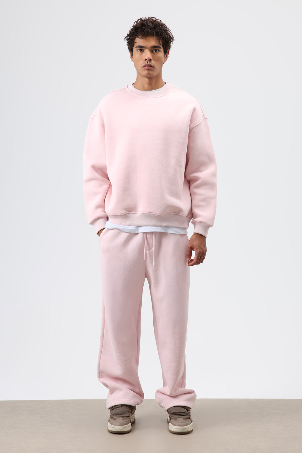 Basic Oversize Yıkamalı Sweatshirt Pembe