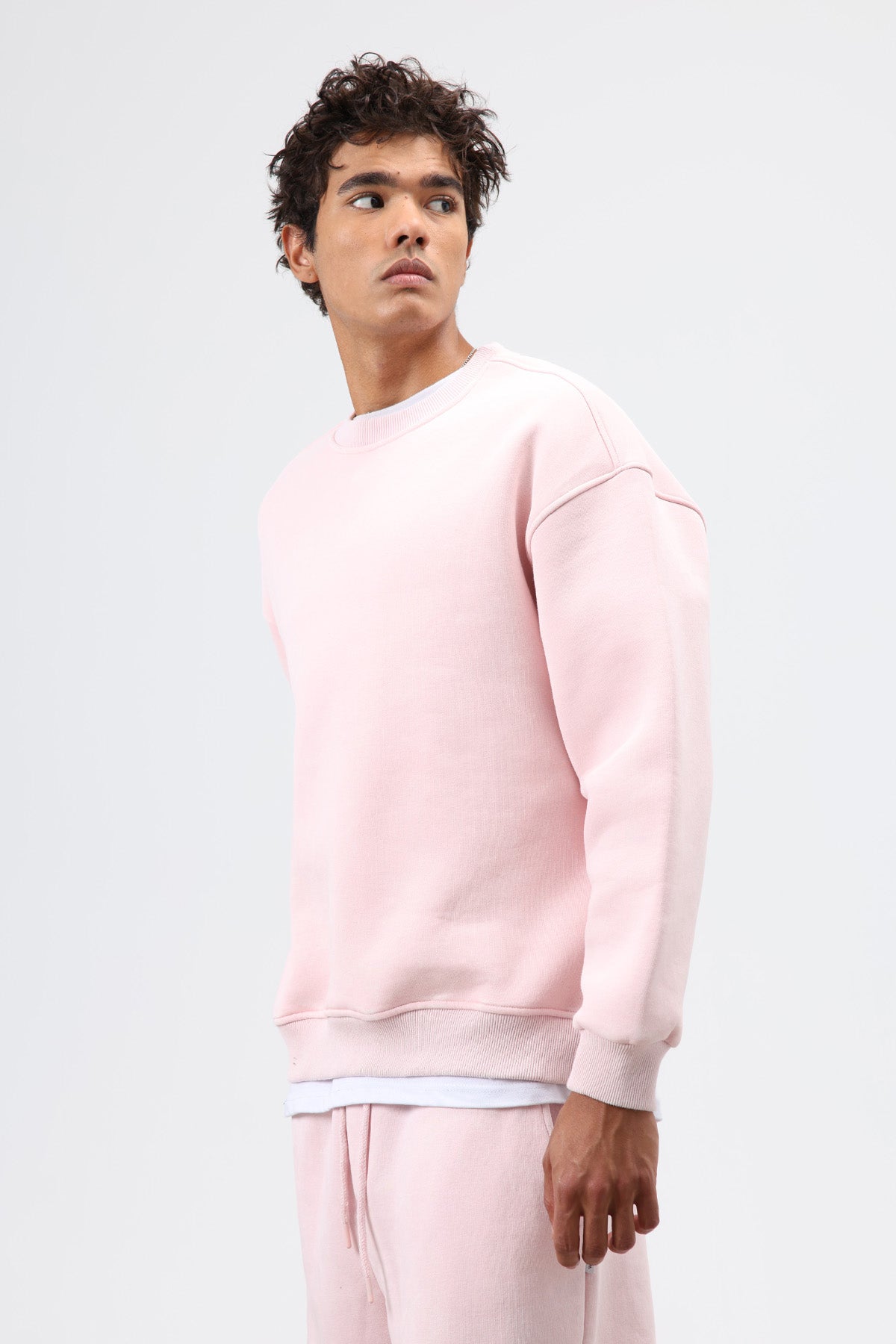 Basic Oversize Yıkamalı Sweatshirt Pembe