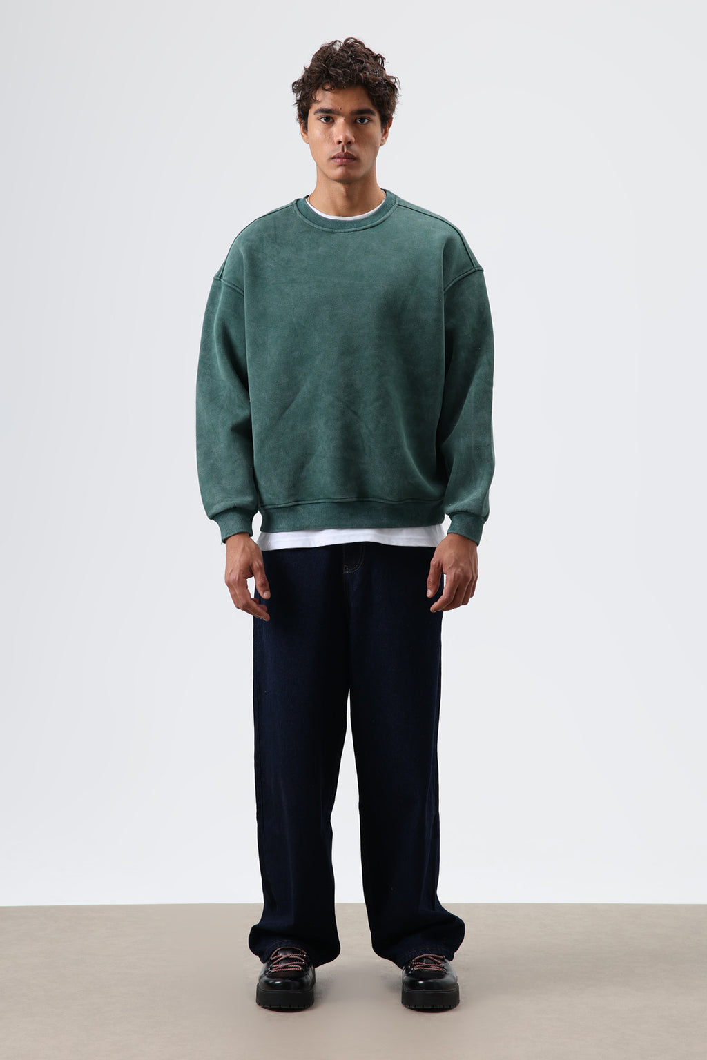 Basic Oversize Yıkamalı Sweatshirt Nefti