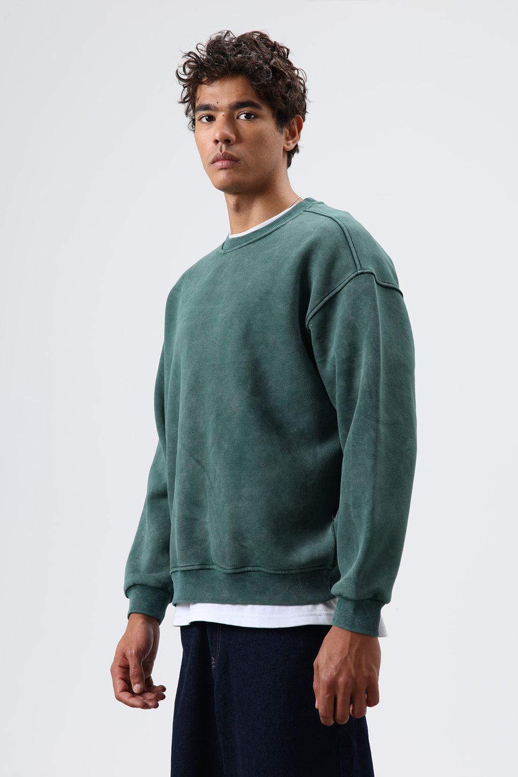 Basic Oversize Yıkamalı Sweatshirt Nefti