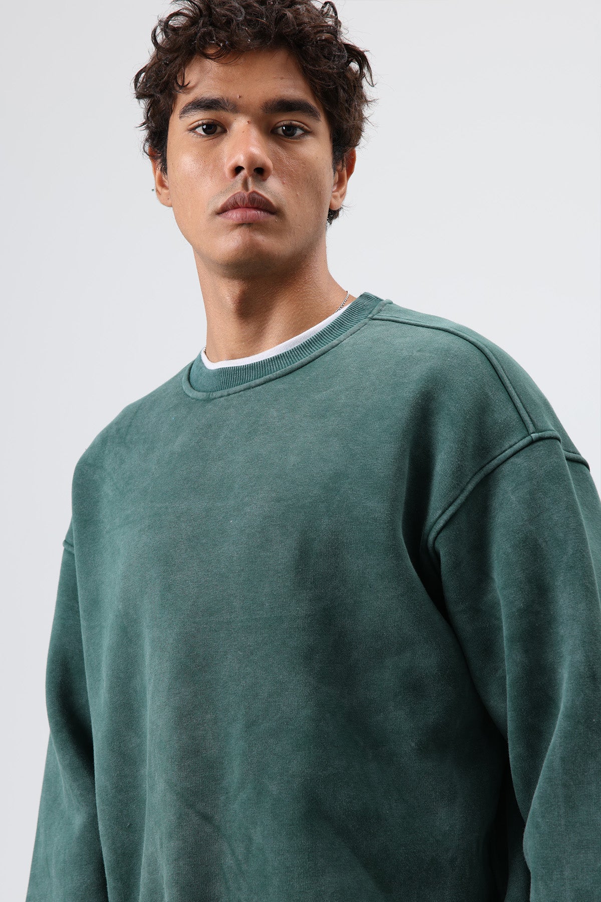 Basic Oversize Yıkamalı Sweatshirt Nefti
