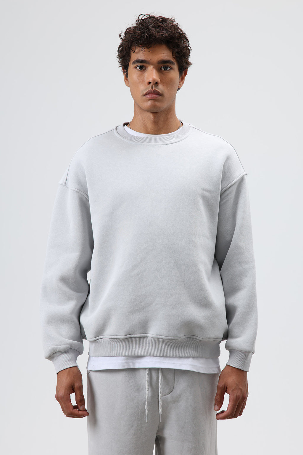 Basic Oversize Yıkamalı Sweatshirt Açık Gri