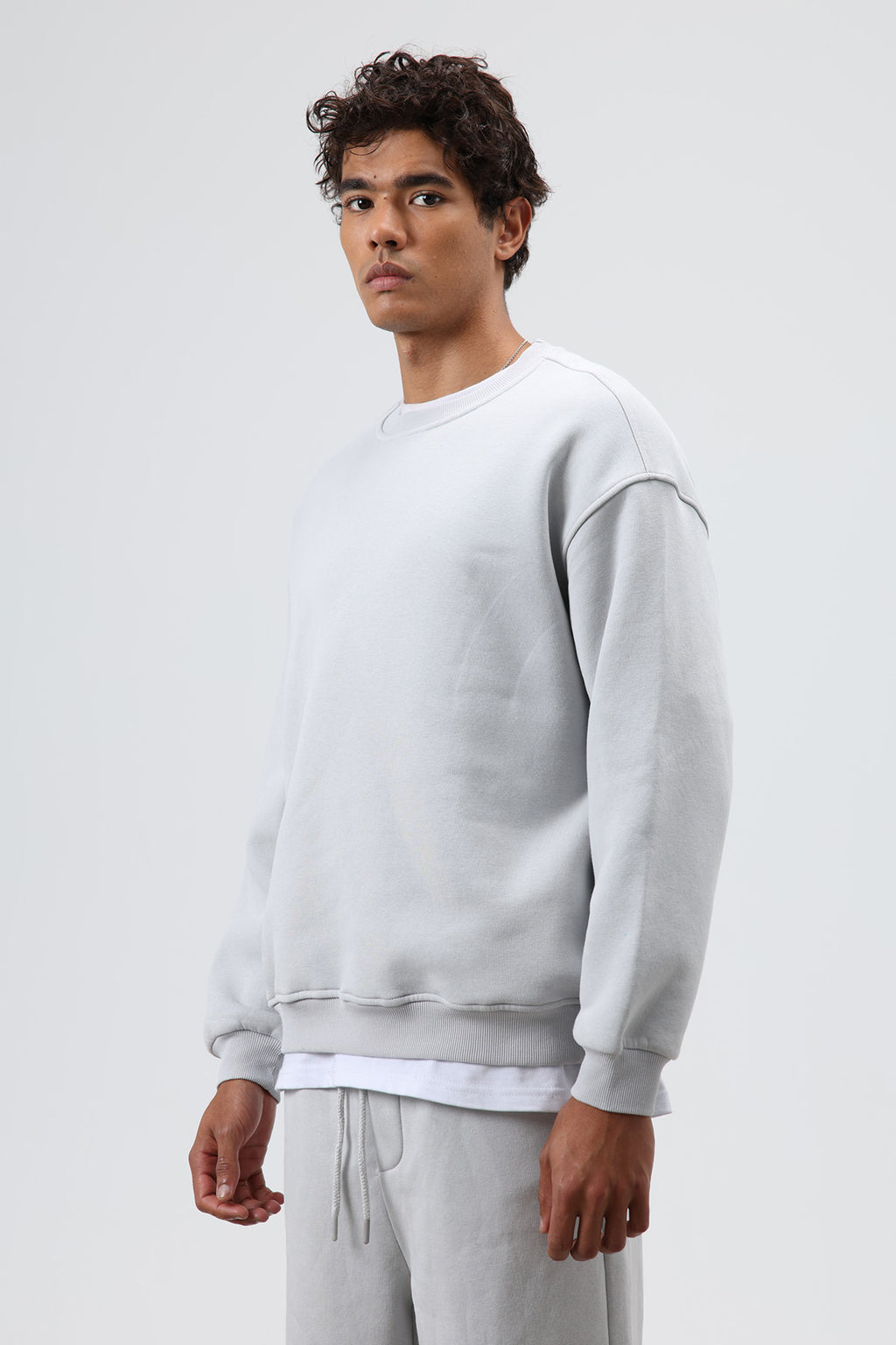Basic Oversize Yıkamalı Sweatshirt Açık Gri