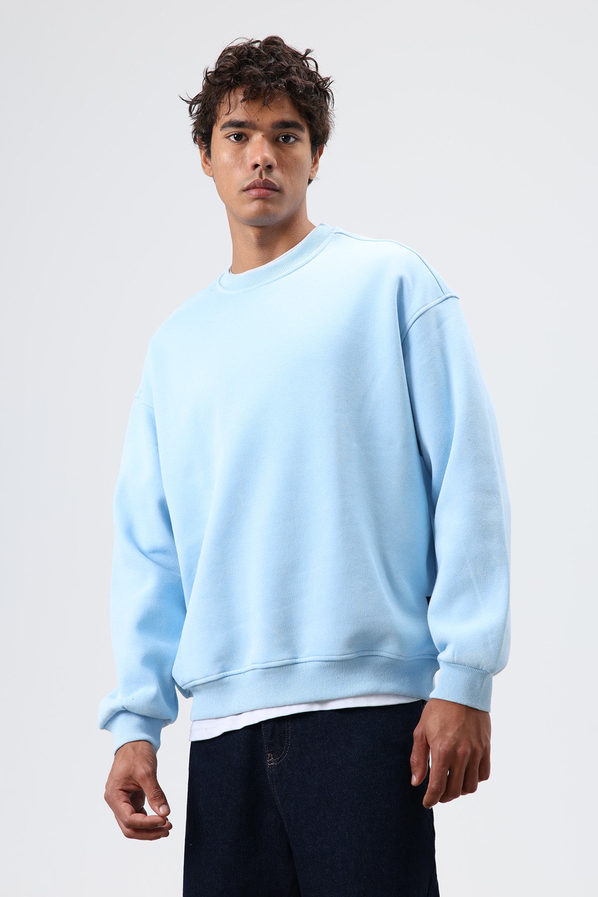 Basic Oversize Yıkamalı Sweatshirt Bebe Mavi