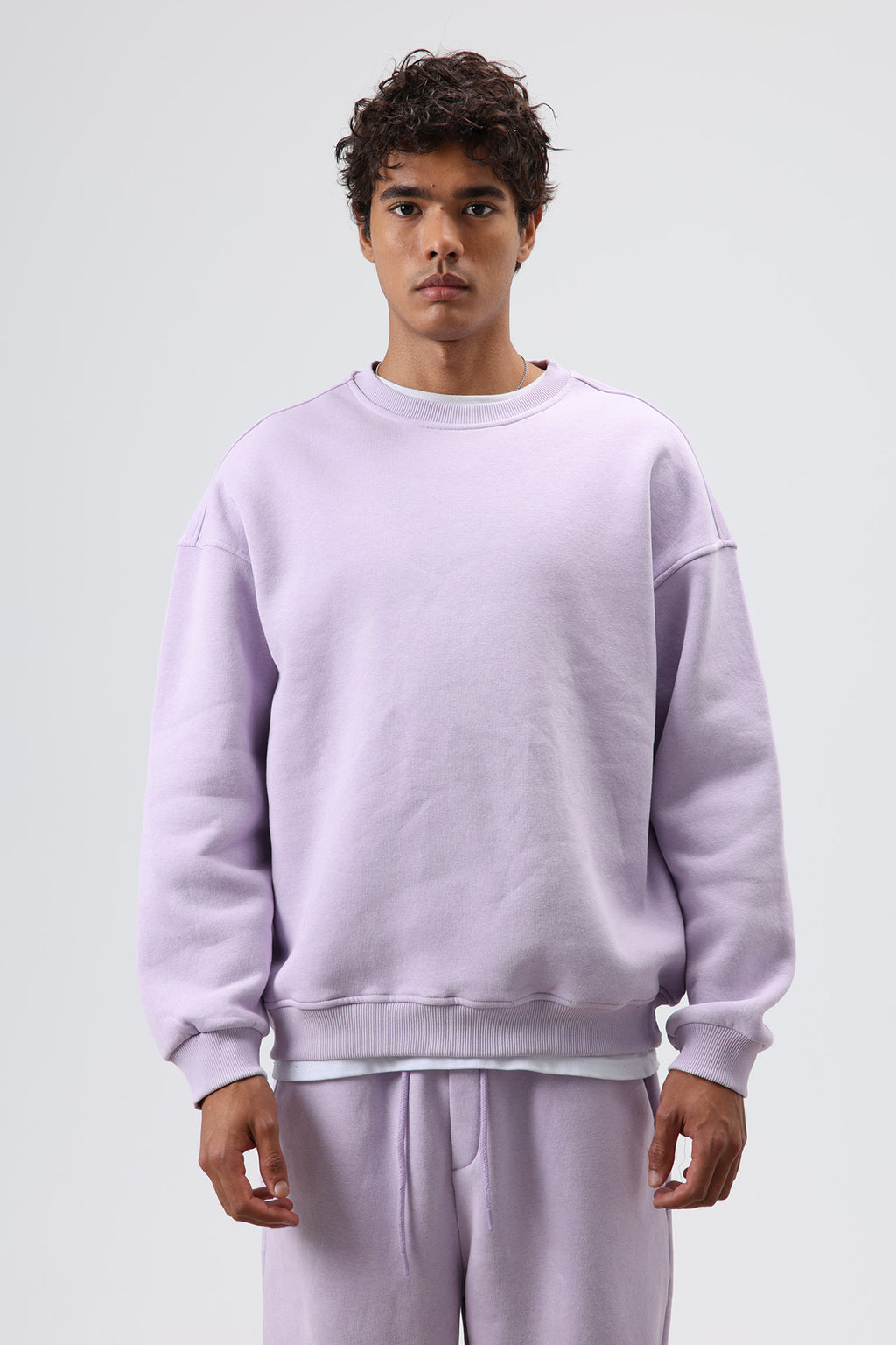 Basic Oversize Yıkamalı Sweatshirt Lila
