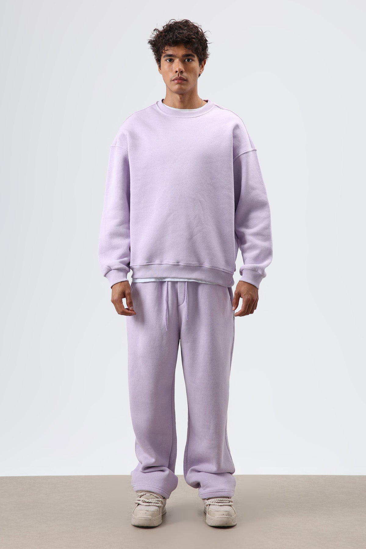 Basic Oversize Yıkamalı Sweatshirt Lila