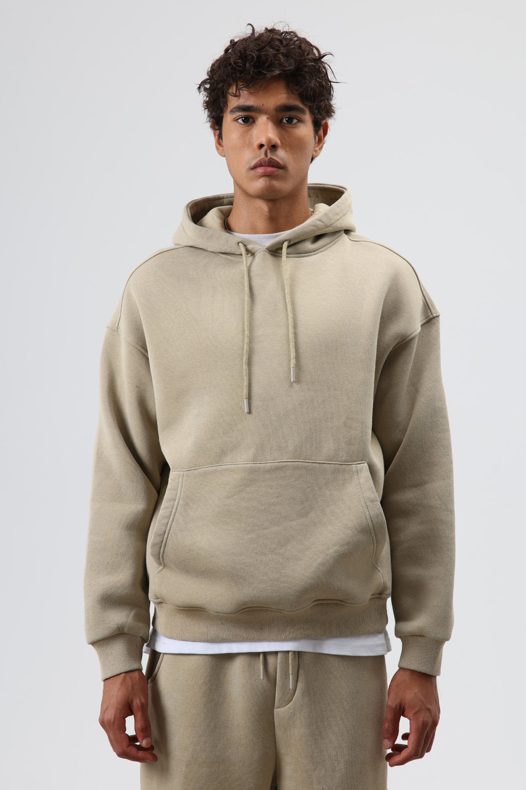 Basic Oversize Yıkamalı Hoodie Haki