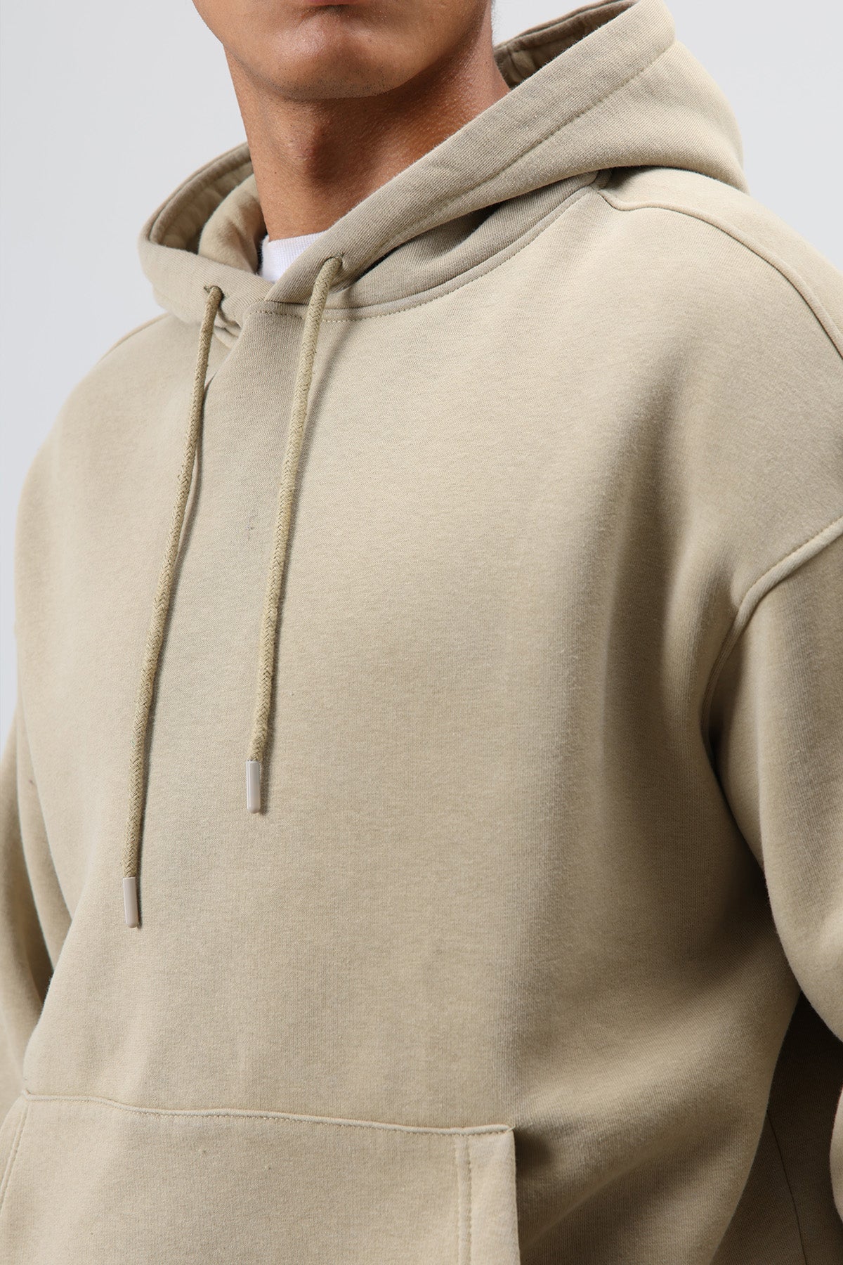 Basic Oversize Yıkamalı Hoodie Haki