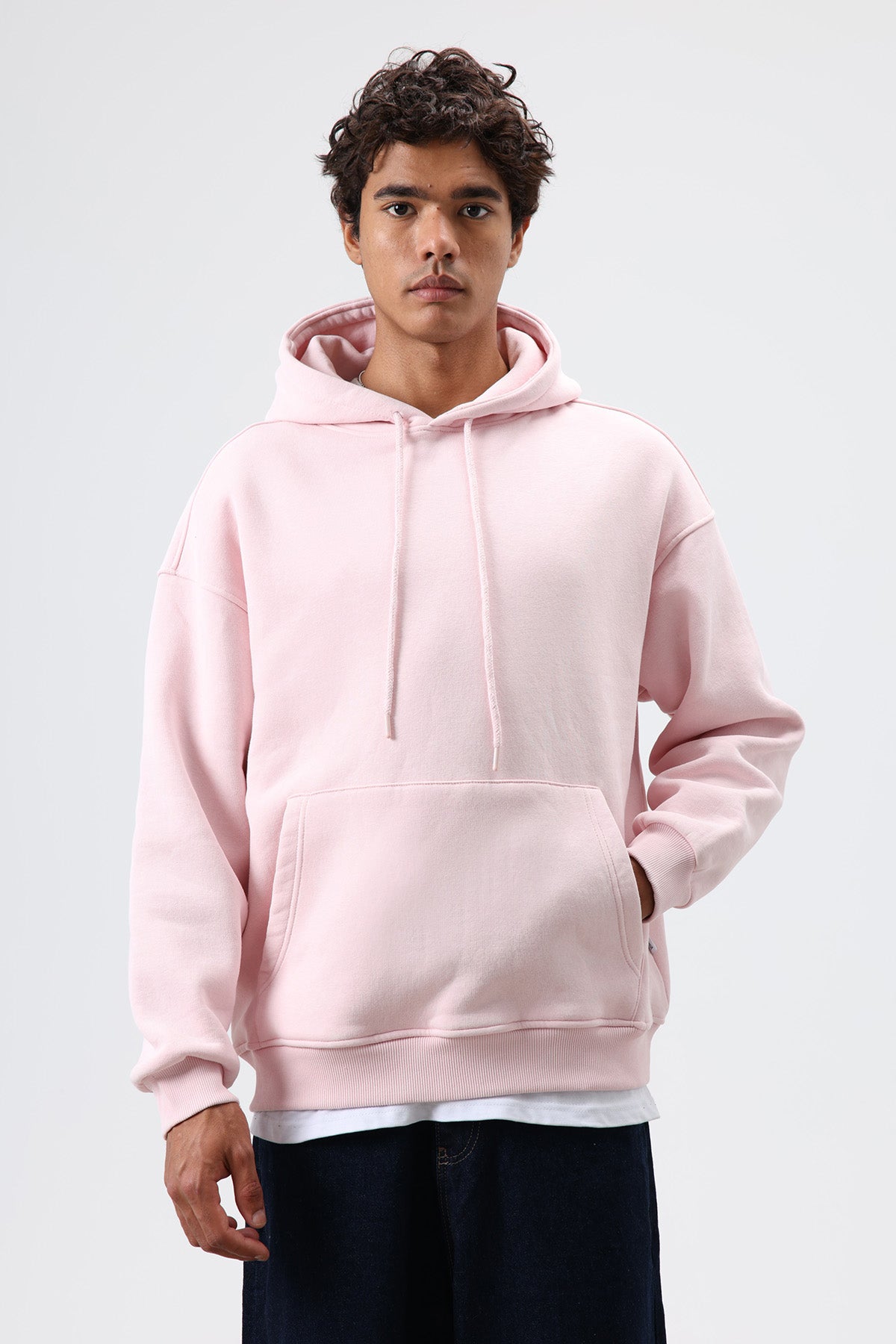 Basic Oversize Yıkamalı Hoodie Pembe
