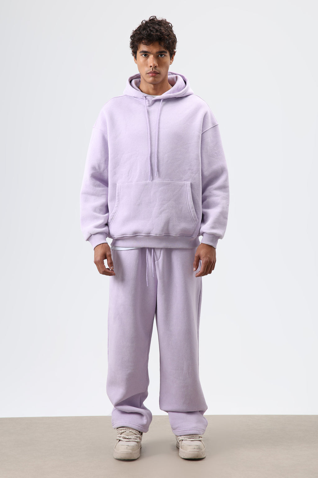 Basic Oversize Yıkamalı Hoodie Lila