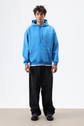 Basic Oversize Yıkamalı Hoodie Turkuaz