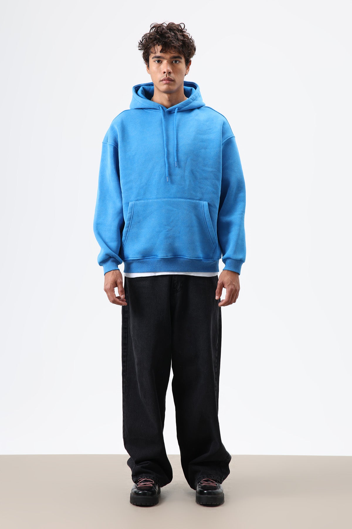 Basic Oversize Yıkamalı Hoodie Turkuaz