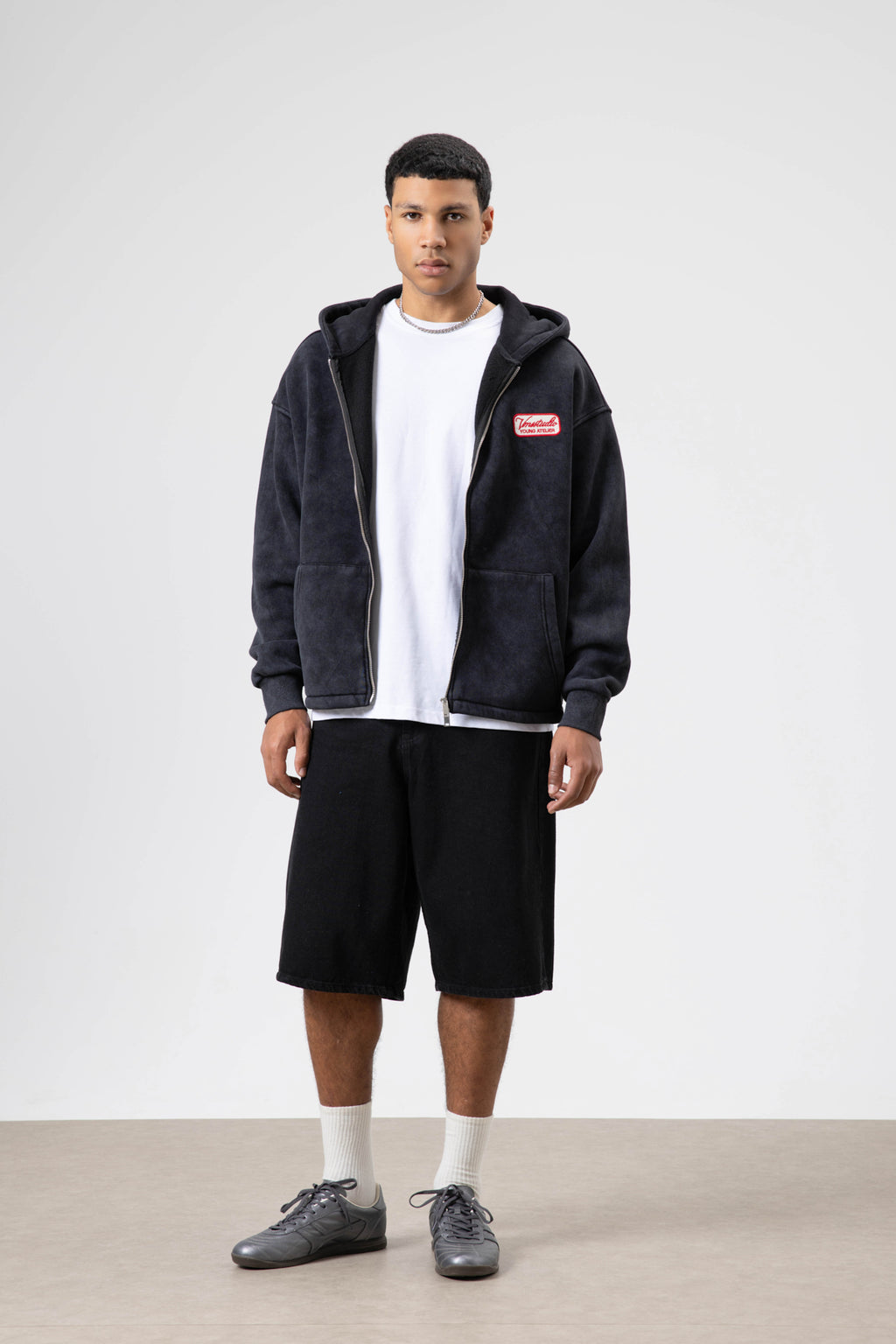 Oversize Fermuarlı Kapüşonlu Sweatshirt Siyah