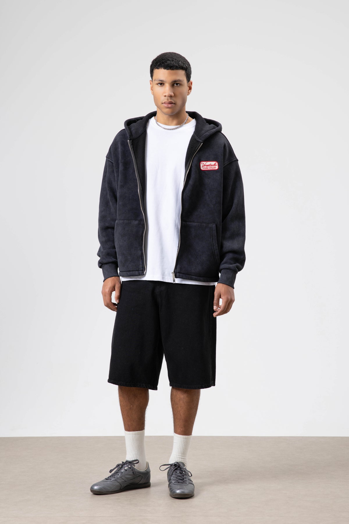 Oversize Fermuarlı Kapüşonlu Sweatshirt Siyah
