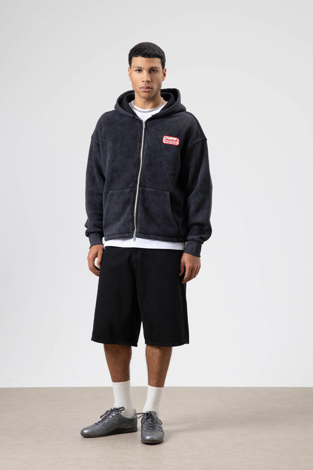 Oversize Fermuarlı Kapüşonlu Sweatshirt Siyah