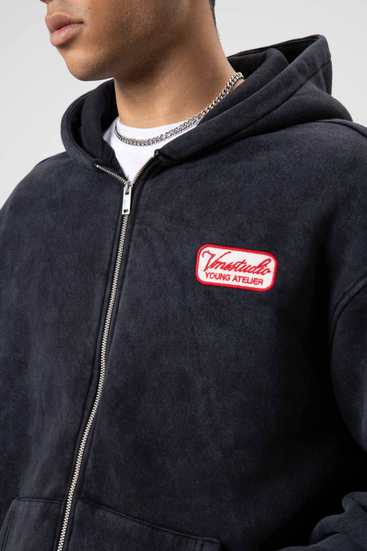 Oversize Fermuarlı Kapüşonlu Sweatshirt Siyah