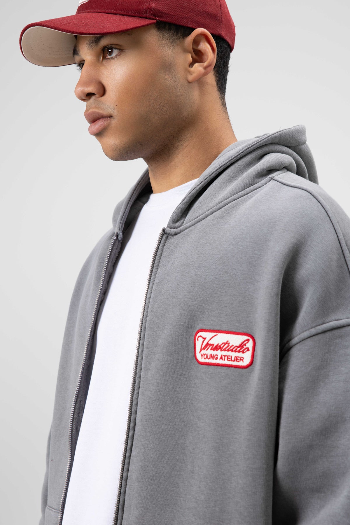 Oversize Fermuarlı Kapüşonlu Sweatshirt Füme