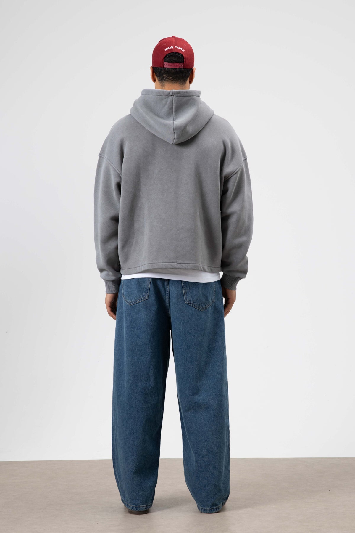 Oversize Fermuarlı Kapüşonlu Sweatshirt Füme