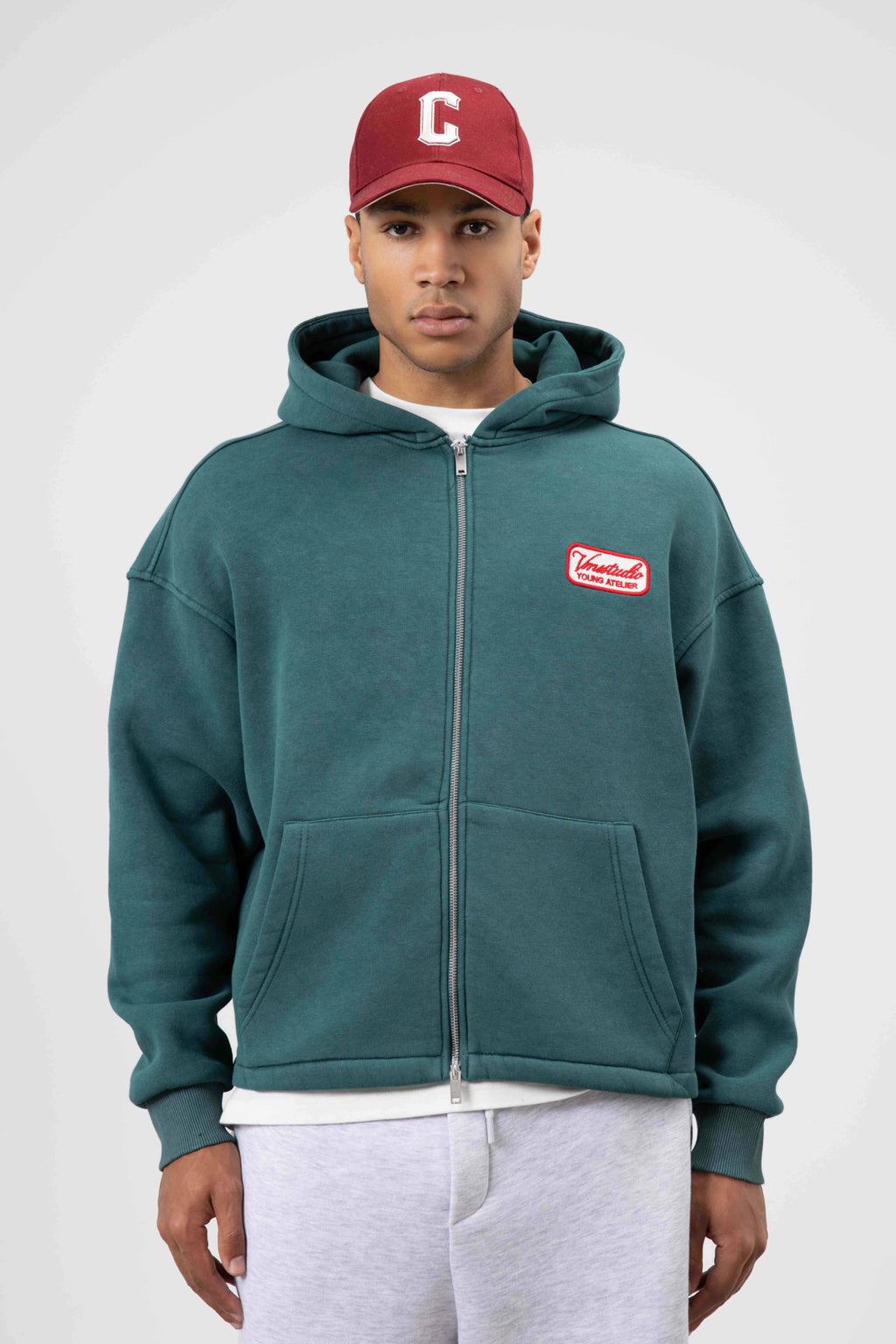Oversize Fermuarlı Kapüşonlu Sweatshirt Nefti