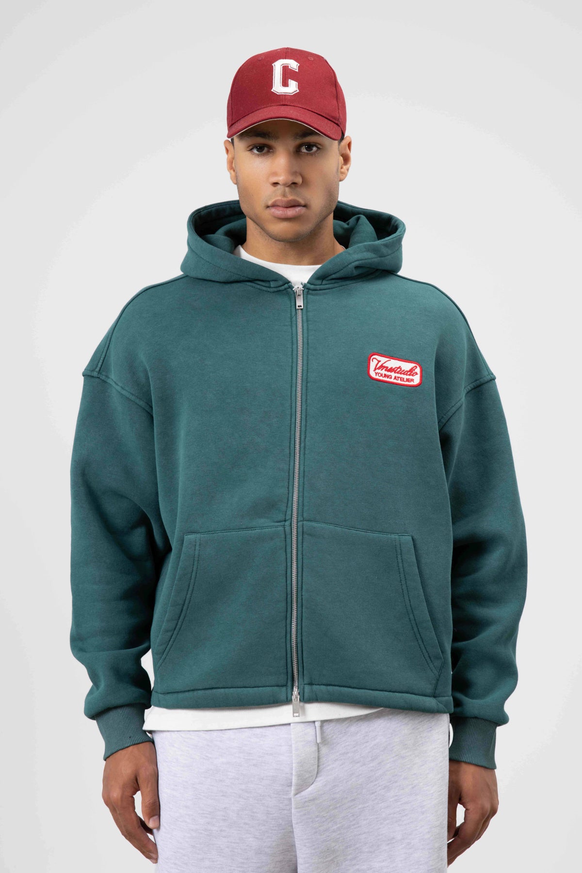 Oversize Fermuarlı Kapüşonlu Sweatshirt Nefti