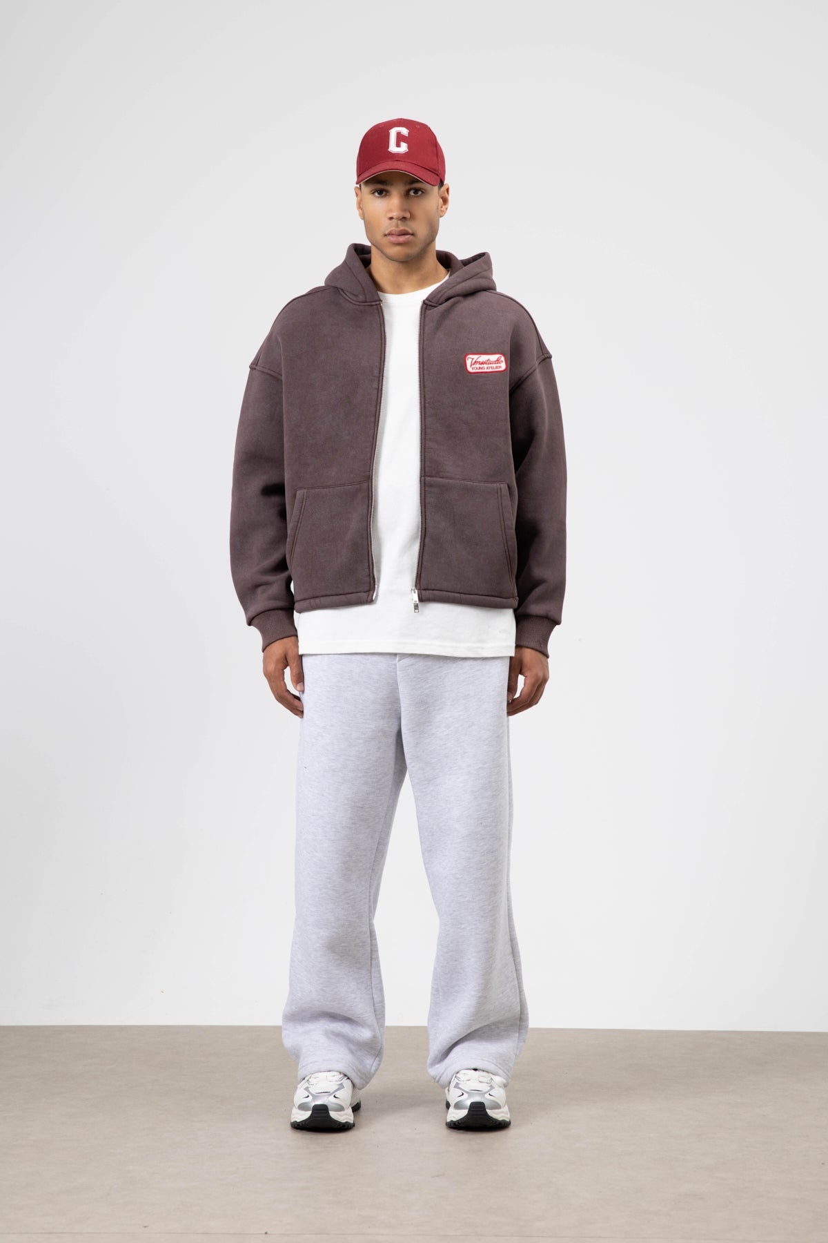Oversize Fermuarlı Kapüşonlu Sweatshirt Kahve