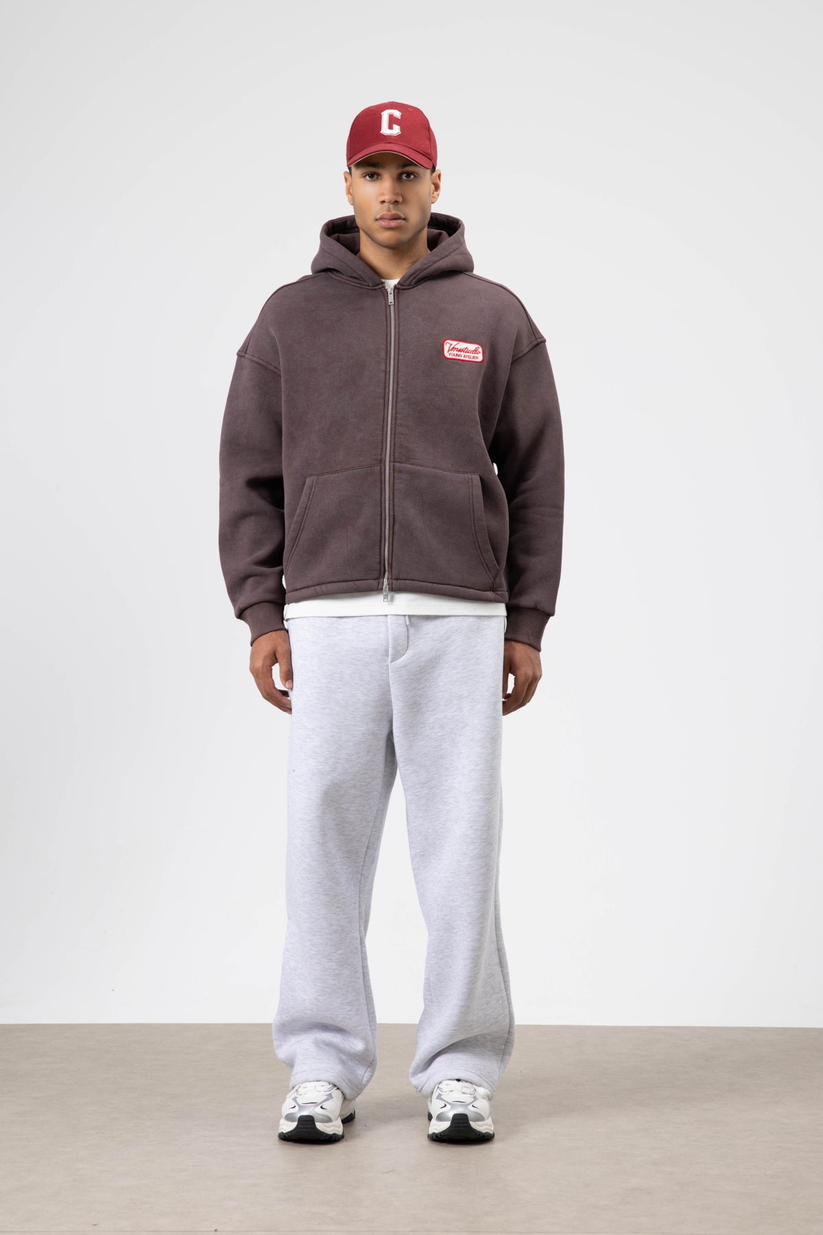 Oversize Fermuarlı Kapüşonlu Sweatshirt Kahve
