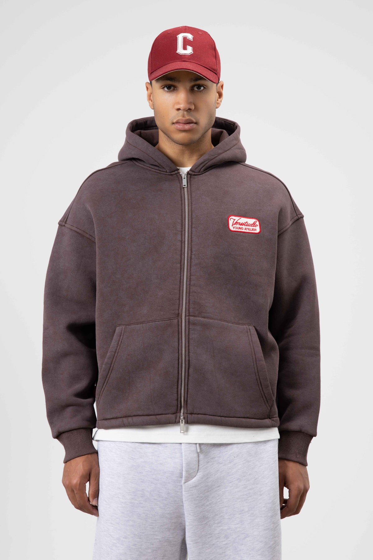Oversize Fermuarlı Kapüşonlu Sweatshirt Kahve