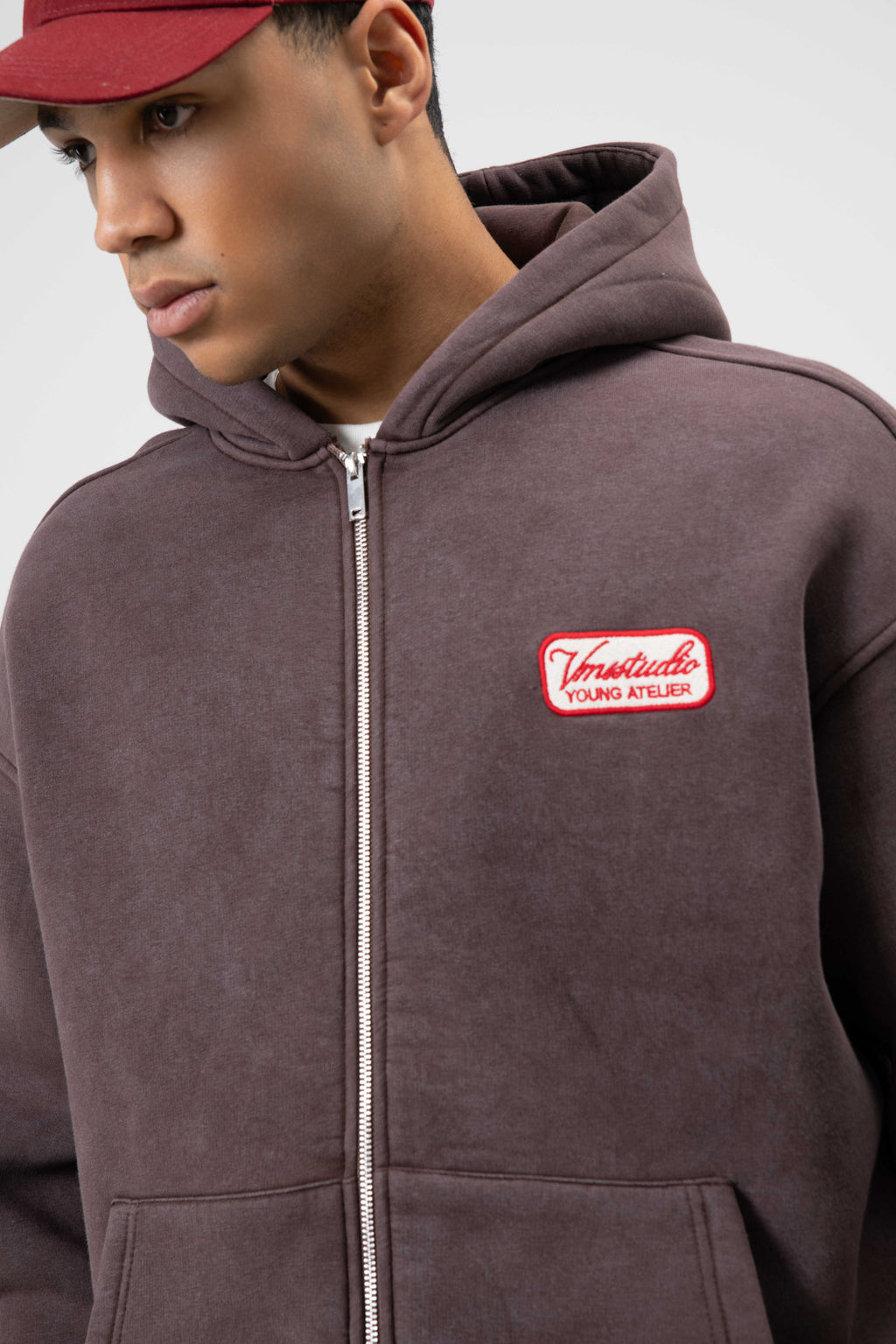 Oversize Fermuarlı Kapüşonlu Sweatshirt Kahve