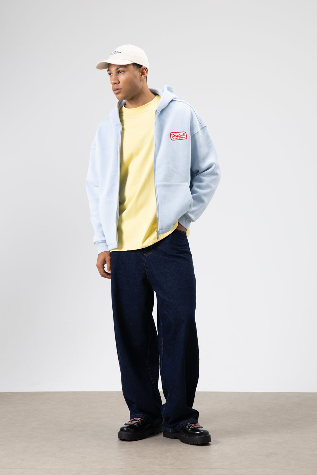 Oversize Fermuarlı Kapüşonlu Sweatshirt Bebe Mavi