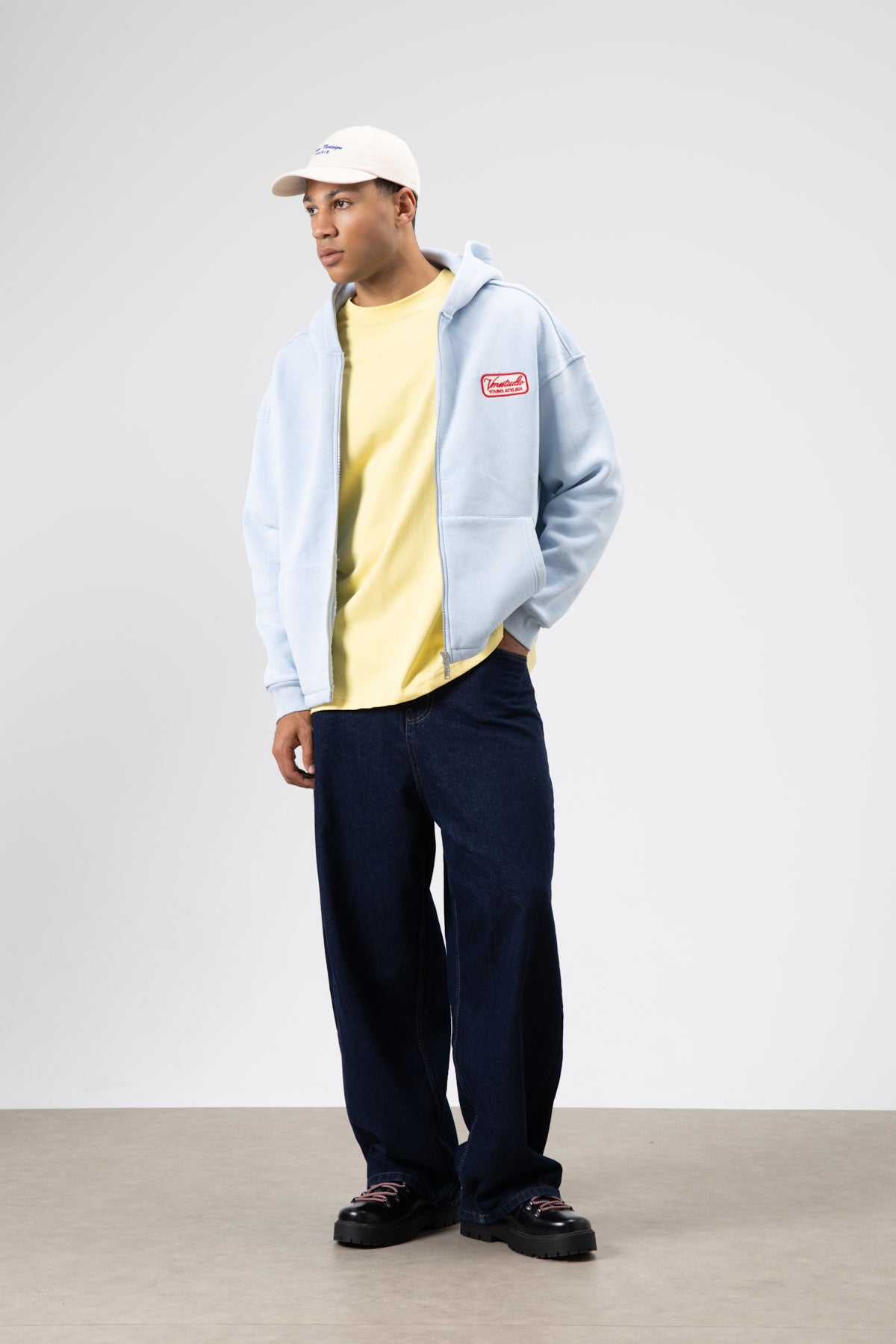 Oversize Fermuarlı Kapüşonlu Sweatshirt Bebe Mavi