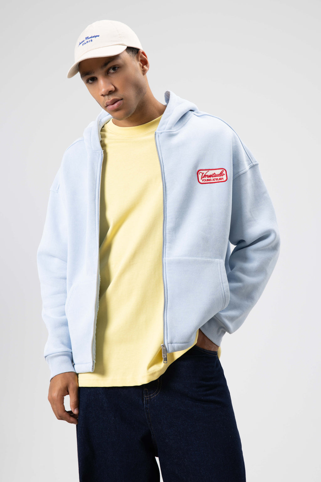Oversize Fermuarlı Kapüşonlu Sweatshirt Bebe Mavi