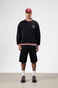 Oversize Yaka Nakış Detaylı Sweatshirt Siyah