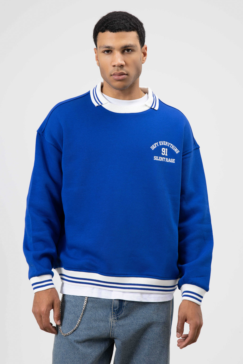 Oversize Yaka Nakış Detaylı Sweatshirt Saks