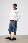 Oversize Yaka Nakış Detaylı Sweatshirt Ekru