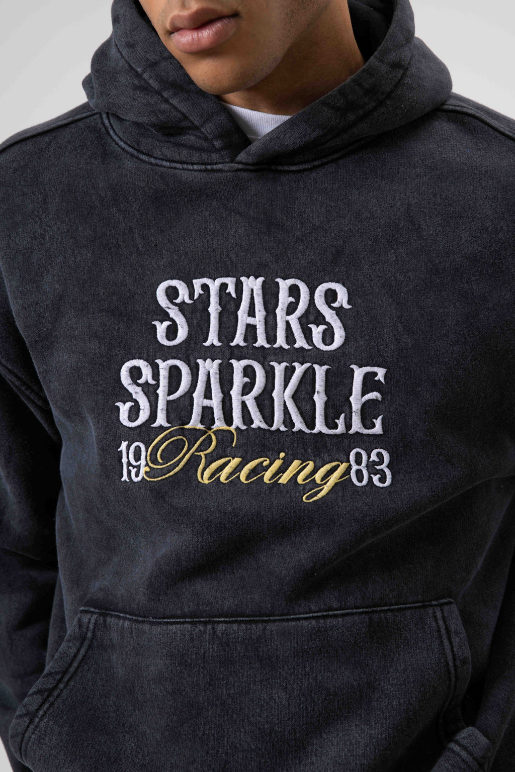 Oversize Nakış BaskılıKapüşonlu Sweatshirt Siyah
