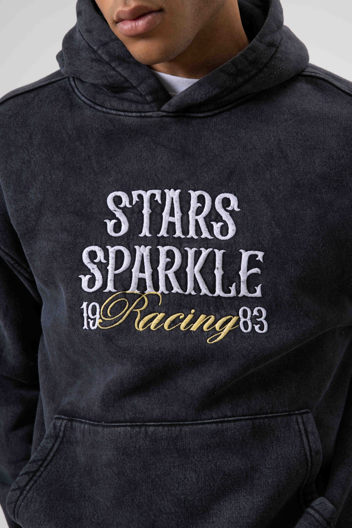 Oversize Nakış BaskılıKapüşonlu Sweatshirt Siyah
