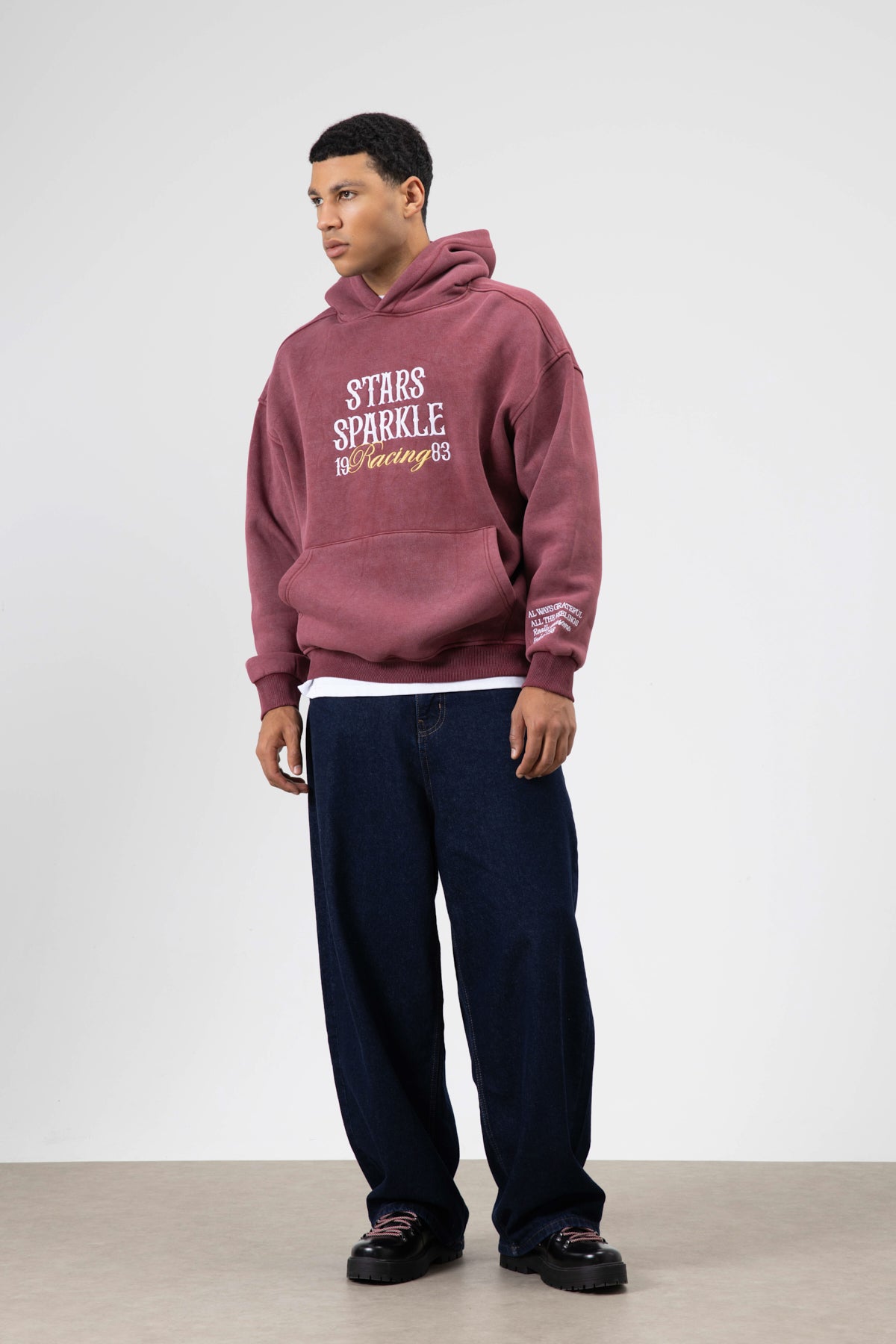 Oversize Nakış BaskılıKapüşonlu Sweatshirt Bordo