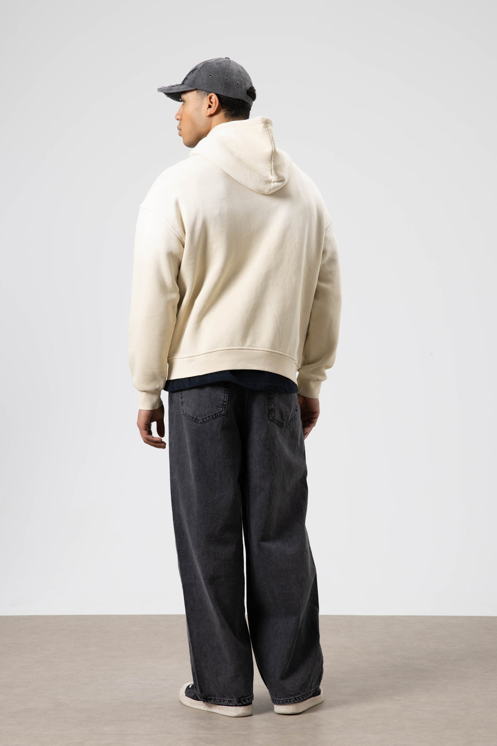 Oversize Baskılı Kapüşonlu Sweatshirt Bej